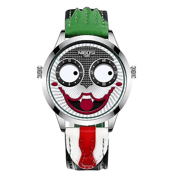 Herre Ur Stor Skive Joker Kvarts Armbåndsur Læder Vandafvisende Clown Ansigt Design