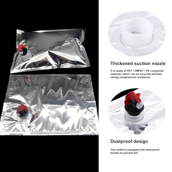 Generisk vannpåse med stor kapasitet, ferskholdbar, bærbar rødvinbeholder, vakuumforseglet, aluminisert sommerfuglventil, bag-in-box 3L-2PCS