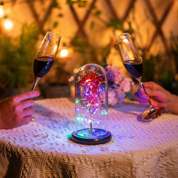 Ros i glaskupol LED-lampor Kristallrosblommor Present Födelsedag
