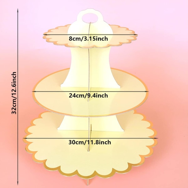 2-pakks pappkakeskive, 3-etasjes papir cupcake-stativ dessert