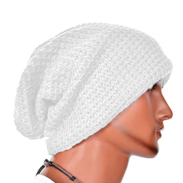 Dame Slouch Lang Beanie Hatt Vinter Ull Caps Varm Strikket Lue white