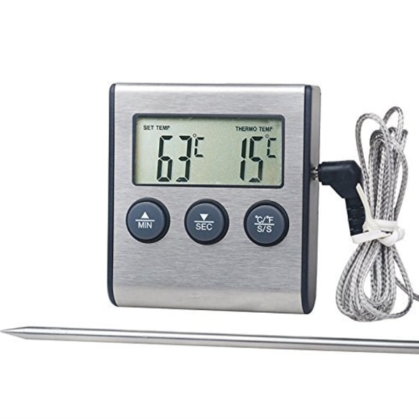 Högprecision grilltermometer i metall med digital display, utomhusgrilltermometer med timer -50 grader - 250 grader