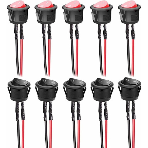 10 st 6A/250V 10A/125VAC förkopplad rund vippströmbrytare 2 stift på/