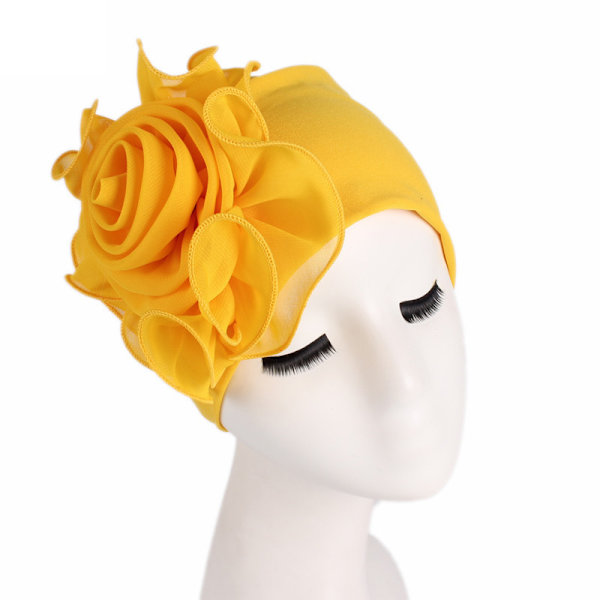 Damehatt med stort blomstermønster, bandanahatt, lue yellow