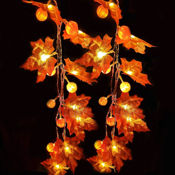 Dekoration 10 fot 30 LED Pumpa Lönnlöv Garland Ljusslingor för Höstdekoration Säsongsbelysning passar Fest Inomhus Utomhus Dekor$Fall Garland Lönn