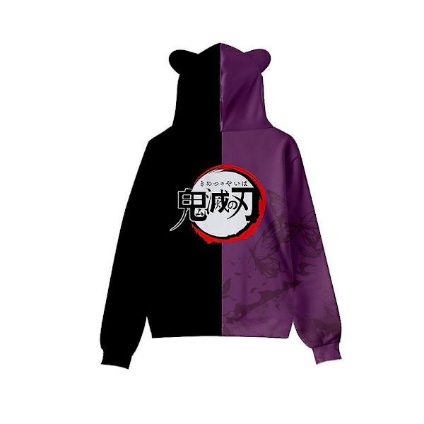 Unisex Demon Slayer -paintettu huppari rento pusero kissankorvilla Toppar Violetti S Purple