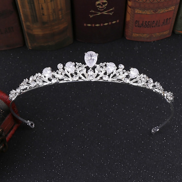 Glitrende krystallkrone prinsesse tiara rhinestone blad skjønnhetskonkurranse