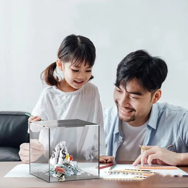 12cm Spargris Akryl Transparent Dammtät Kub Pengar Boxar Förvaring Pengar Sparbössa