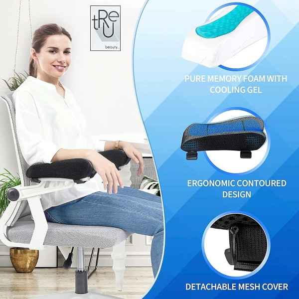 Kontorsstols armstödsöverdrag - Ergonomiskt formade skumarmstöd - Minnesskumkudde för kontorsstolsarmstöd, spelstol - 2-pack