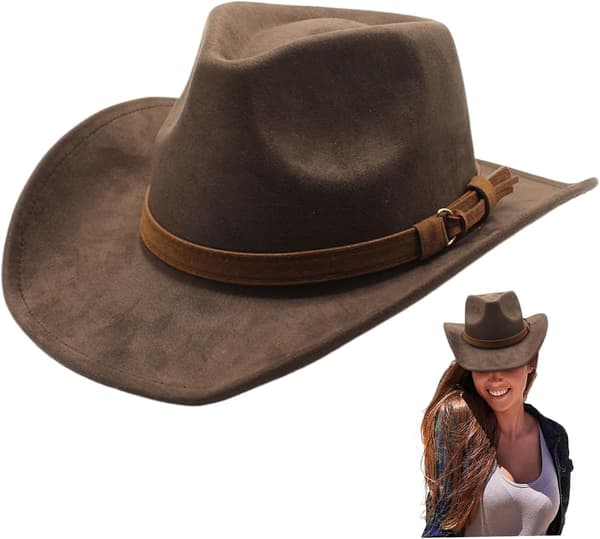 Western Brun Cowboyhat med Bæltespænde til Mænd og Kvinder-FA-