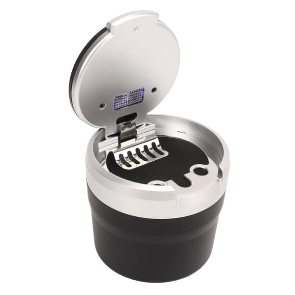 Bärbar bilaskkopp Mini Silverkant Brandskydd Rökfri Bilaskkopp med LED-ljus och lock Grönt tryck-FA-
