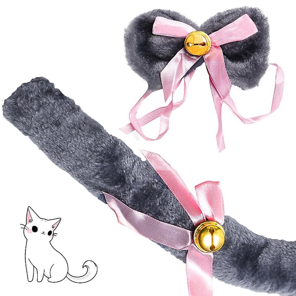 Högtidskalas Cosplay Tillbehör Kattöron Pannband Kattsvans Kattklo Båge 4-delars Set Grå