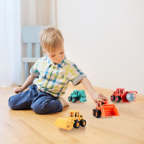 Byggleksaker för 3-åriga pojkar flickor barn, friktionsdrivna byggbilar leksak sandbil med grävmaskin, bulldozer, (Färg 4-pack)