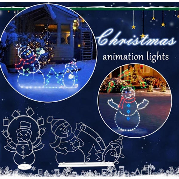 Animerade Julbelysning Snöbollskrig Ramdekoration Glödande Snögubbe & Pingvin