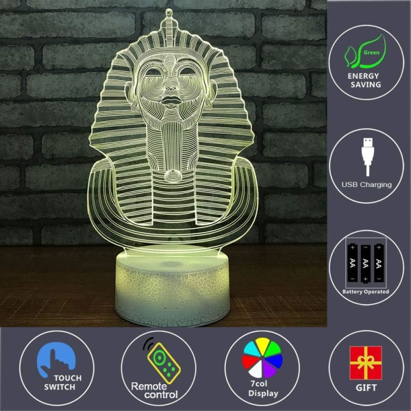 Egyptisk sfinx Farao 3D Optisk Illusion Nattljus Tabell
