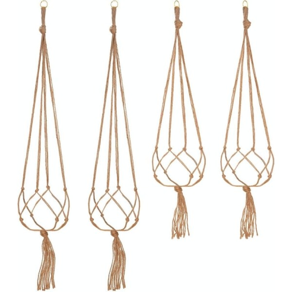 Sæt med 4 Macrame Plantehængere - Tovvævede Plantepotteholdere - Hængende Planteophæng til Indendørs og Udendørs Havedekoration - 2 stk. 105 cm og 2 stk. 90 cm