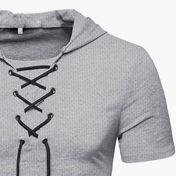 Herr Retro Grå Taktisk Kortarmet Atletisk Hettegenser Pullover-FA11-