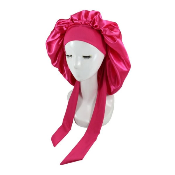 Siden Bonnet för Naturligt Lockigt Hår - Sova Satin Bonnet rose red