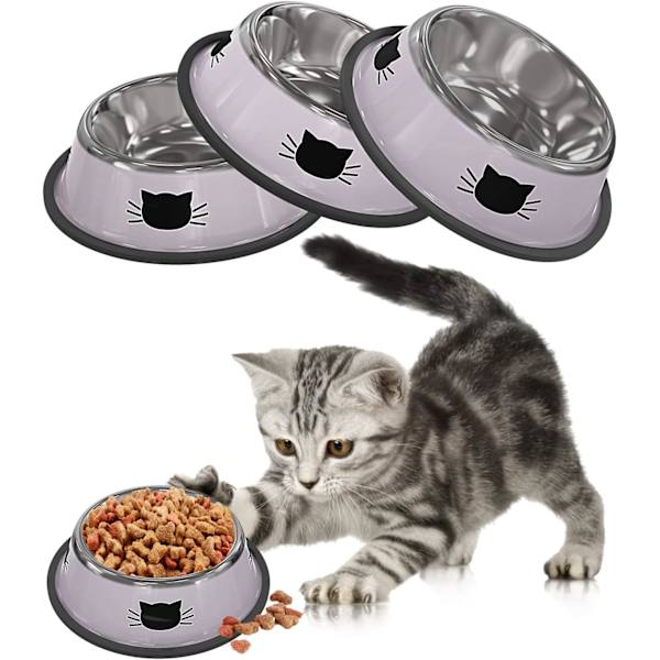 3-delad kattmatskål, rostfritt stål halkfri kattskål,