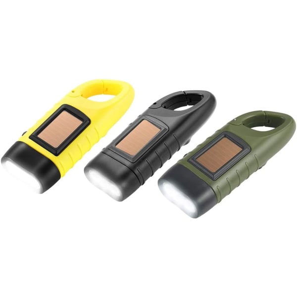 Solar Hand Crank Flashlight - Rechargeable Yellow LED Outdoor