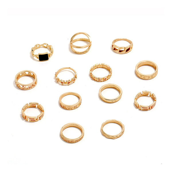 13 st handgjorda ringar i guld --- guldsmyckesringar, guld silverring set