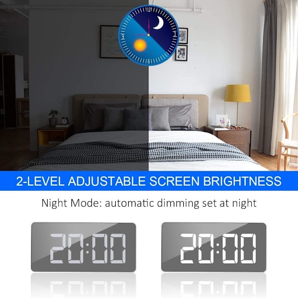 Digital spegelalarm, LED-väckarklocka med Tempe