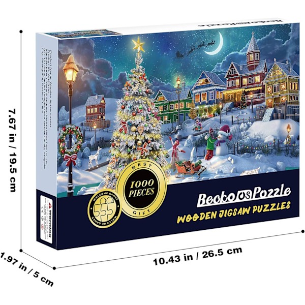 Becko US -palapelit 1000 palaa aikuisille ja lapsille, puinen palapelit 1000 palaa, joulu ja loma (lumimaisema)