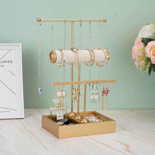 T-formet smykkestativ ring opbevaringsskab display stand