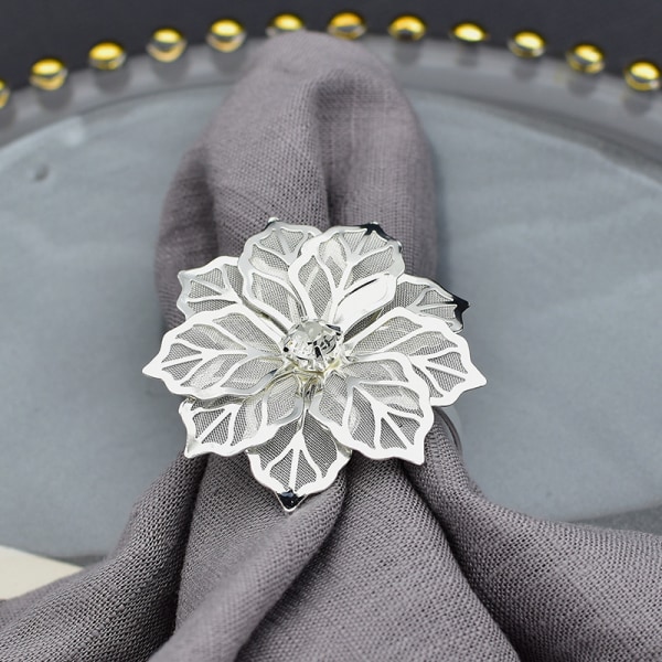 (Silver) Set med 12 legeringservettringar med ihålig blomservett