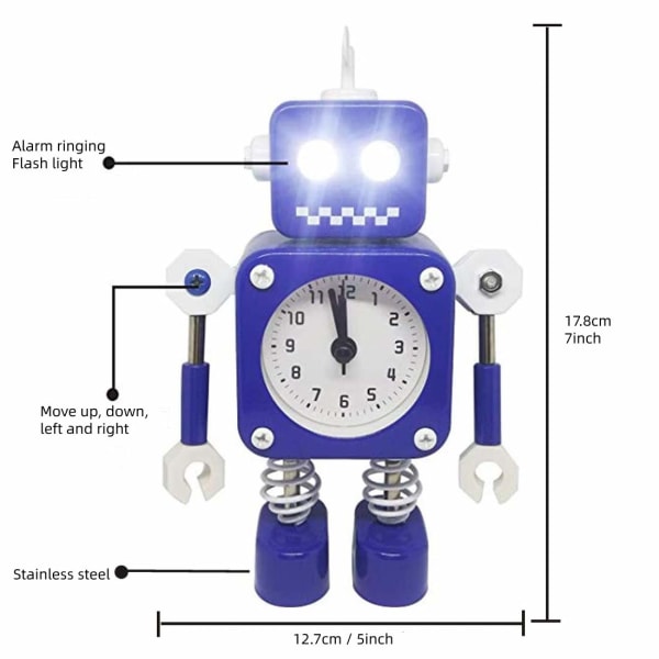 Robotväckarklocka, rostfritt metall, icke-tickande väckarklocka