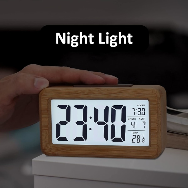 Trädigital väckarklocka, LED-display väckarklocka i trästruktur
