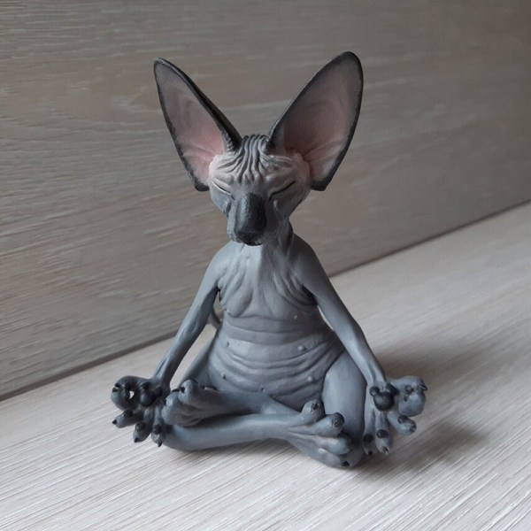 Sphynx Kat Meditera Staty Sød hårløs kat Yoga Siddende Samlefigur til rum Skrivebordsdekoration Gray