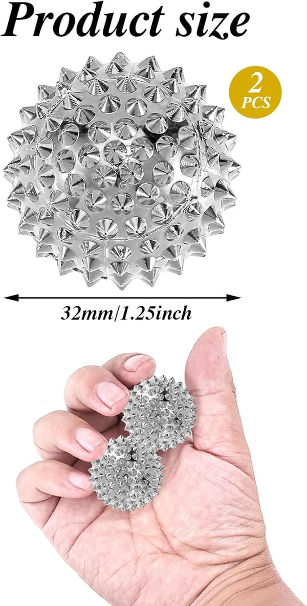 2 st Spikiga Sensoriska Magnetiska Akupressurbollar, Silver Spikig Fidget Ring Igelkott-FA-