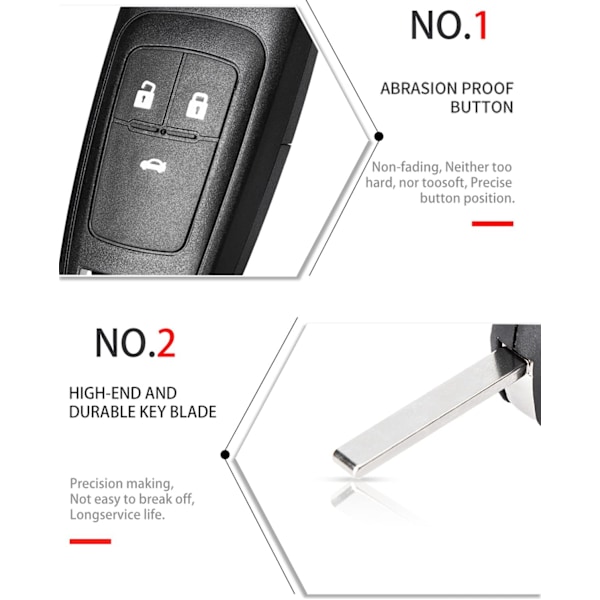 2 knapper fjernbetjening bilnøgle etui erstatnings nøgleblad kompatibel med Vauxhall Opel Astra Insignia Vectra Zafira Meriva Mokka nøgleskal (med blad) 3 knappar 1 st