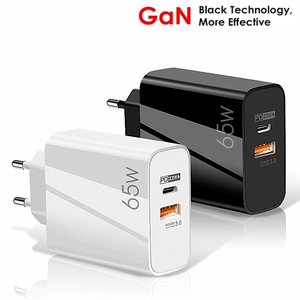 65W GaN Hurtiglader med USB C-kabel, for mobil og MacBook Pro