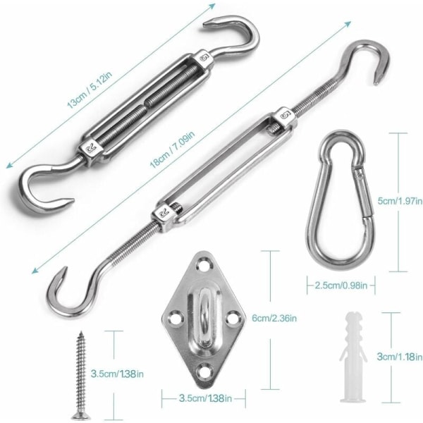 44st Sejl Sejl Fixin Kit, Rustfrit Stål Solsejl Fixin