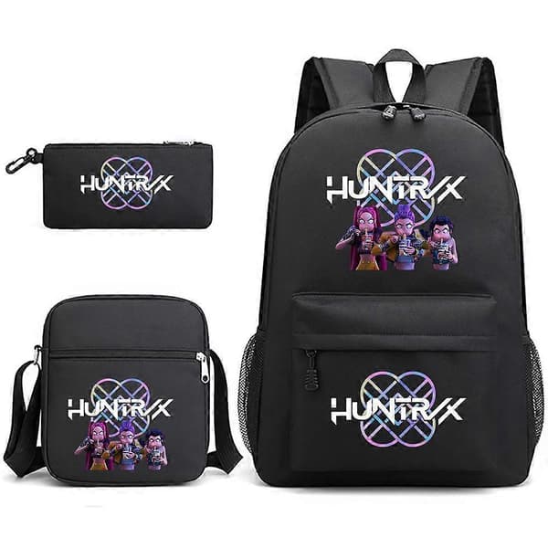 KPop Demon Hunters Backpack Students School Bag Pencil Case Shoulder Bag 3-piece Set _a A Black-FA- Black Style C