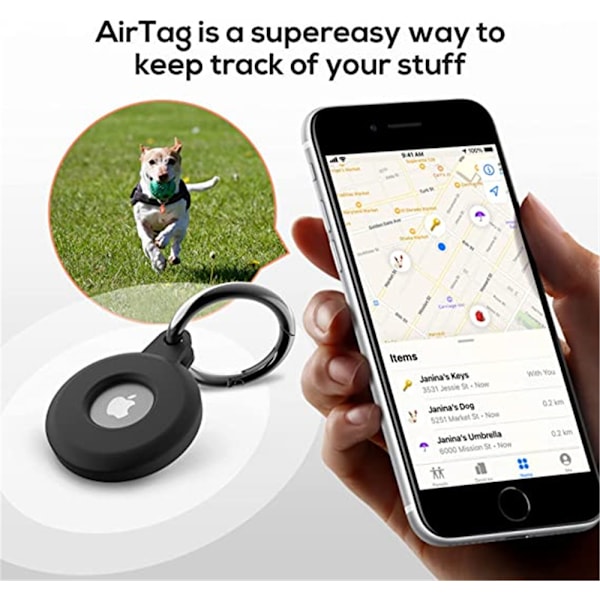 4-pakk AirTag-pidike avaimenperällä, silikonikotelo AirTagille avaimenperällä, suojaava pidike avaimenlöytäjälle, koiralle, kissalle, matkalaukulle, lompakolle, selkäreppuun