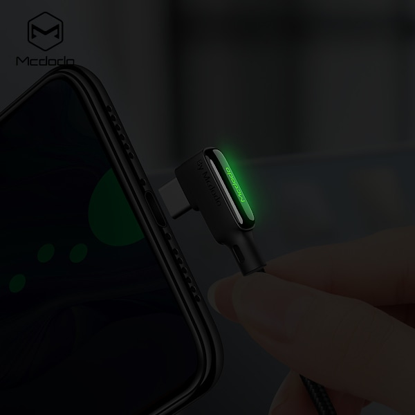 McDodo CA-7310 USB-C-kabel med LED, QC 4.0, 1.8m, svart