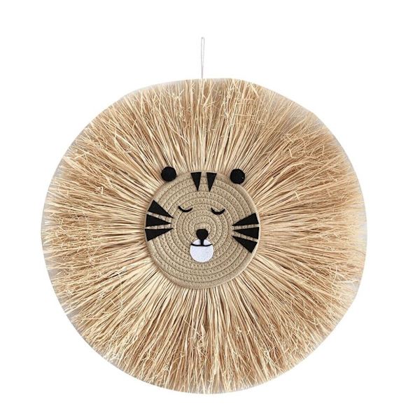 Vävda trådtecknade L-ion Tiger Macrame Tassel Huvud Vägg Hängande Dekor 19.6in Style 4