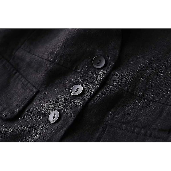 Kvindes Bomuldslinned Vest, Casual Løstsiddende V-hals Ærmeløs Vestjakke Sort XL Black