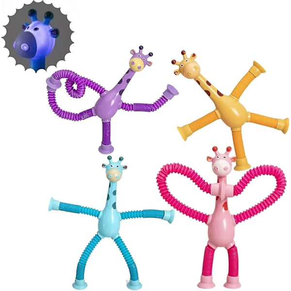 4 stk teleskopiske sugekopp giraff leker, formforandrende giraff teleskoprør tegneserie sugekopp leke - With light