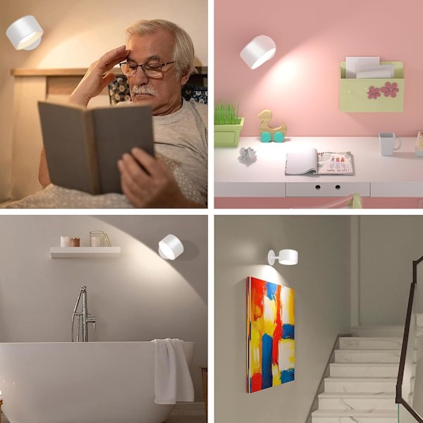 Vegglampe LED-lampe Oppladbart batteri Vegglampetter Dimbar med 3 fargemodus 3 lysstyrker 360° roterbar berøringskontroll Vegglamper for soverom