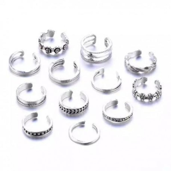 12-pack Boho Antik Ringar / Tåringar - Justerbara