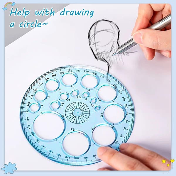 Geometric Round Ruler from Pieces, Round Drawing Template, 360° Protractor, Round Stencil Ruler, Multifunctional Drawing Ruler, Painting Measuring Ruler-FA-