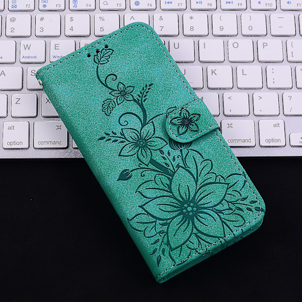 Kotelo Oppo Reno 10 5g:lle Kohokuvioitu Lily Flip Wallet Premium Pu-kuori korttipidikkeellä Yhteensopiva Oppo Reno 10 5g:n kanssa_ggod Green