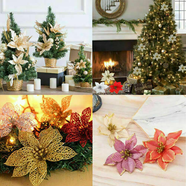 10 stk julepynt hengende blomsterdekor Glitter Party Ornament bule