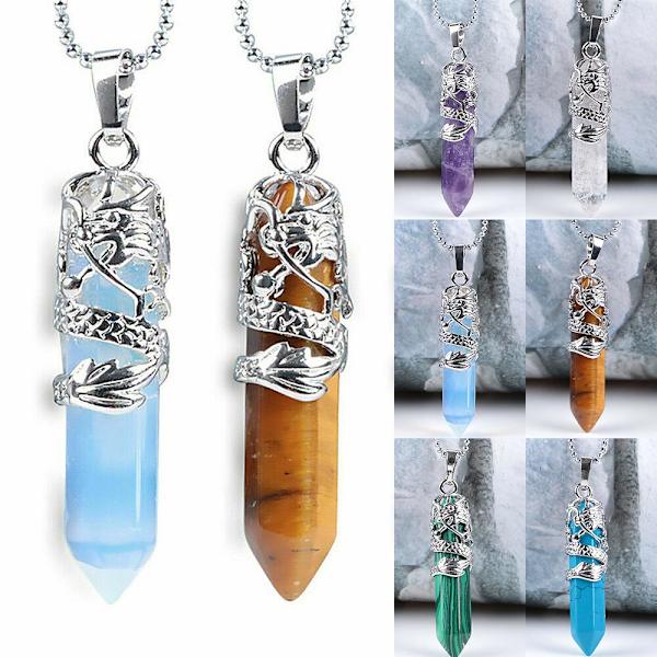 Totem drake formet natursten hexagon hengesmykke protein