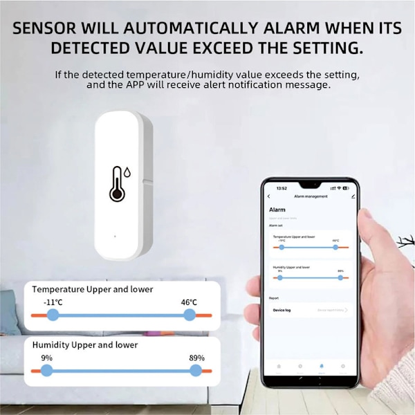 4 x Tuya Wifi Temperatur- og Luftfuktighetssensor Innendørs Termometer Hygrometer-FA- 4