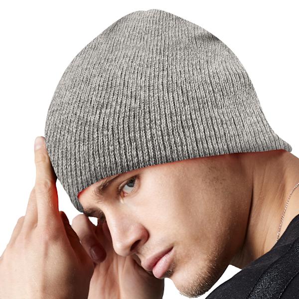 Beechfield Plain Basic Strikket Vinter Beanie Hat En Størrelse Heath Heather Grå One Size Heather Grey
